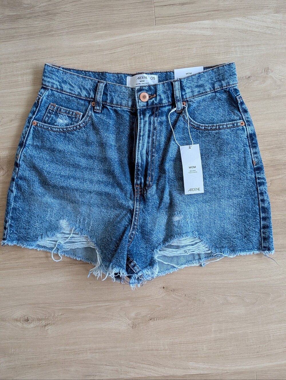Ardene Blue Distressed High-Rise Mom Shorts